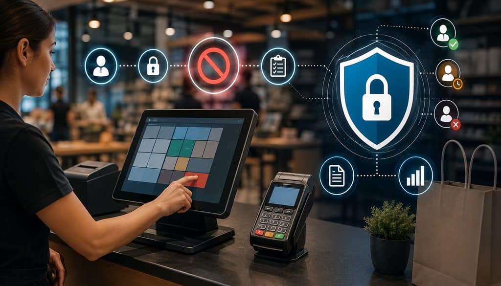 Cashier using secure POS void controls at checkout