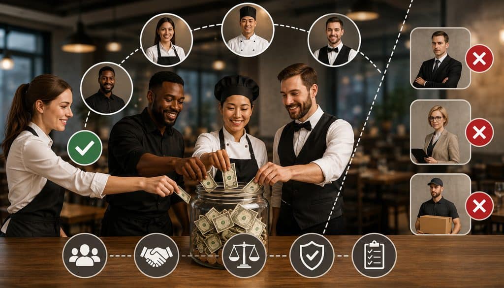 Restaurant staff participating in a federal tip pooling arrangement with eligible and excluded roles