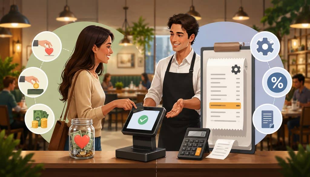 Tips vs. service charges at a restaurant POS checkout